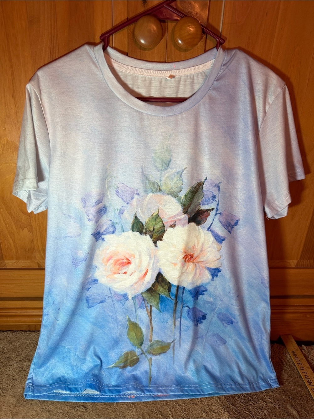 Women's Watercolor Floral Short Sleeve Tee - Light Blue